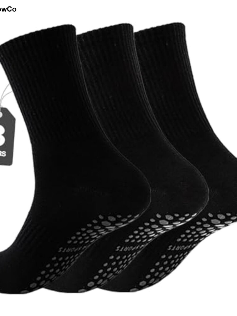 Non Slip Grip Pilates Socks 3 Pair Cotton Blend Mid Calf Yoga Barre